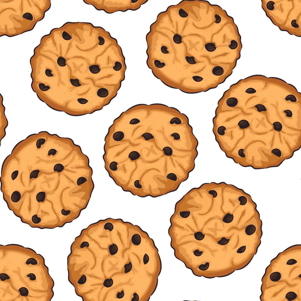 Hand drawn cookie with chocolate drops seamless pattern vector