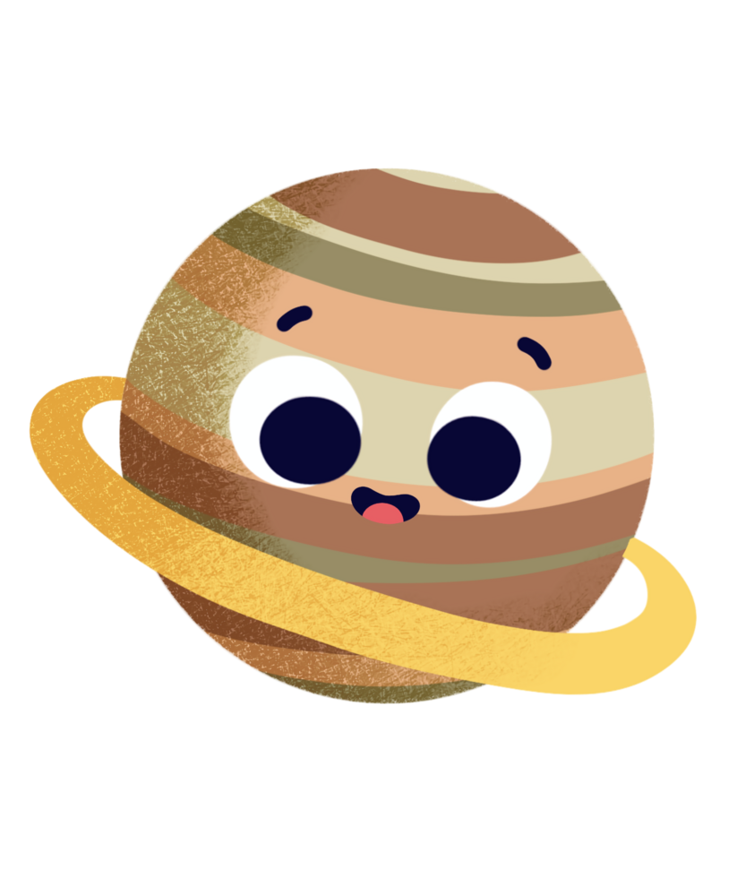 cartoon Saturn planet with eyes and a ring png