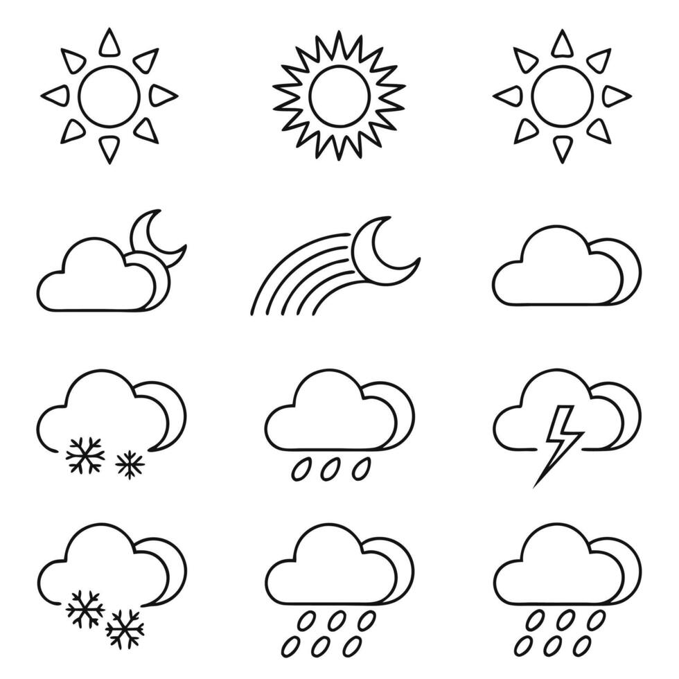 Meteorology Symbols Weather Line Icons Set vector