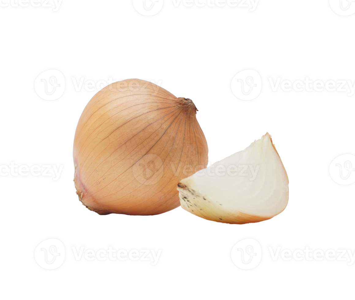 Slice and Whole Ripe Onion on Transparent Background png