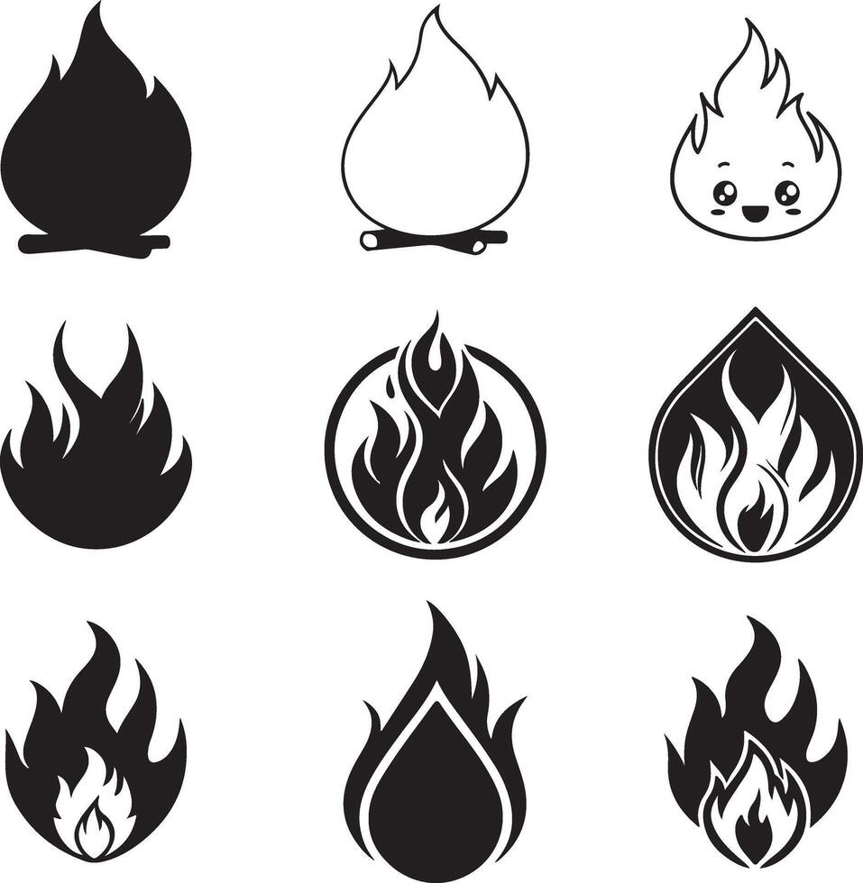 Minimalist Fire Icon Set Silhouette for Creative Projects vector