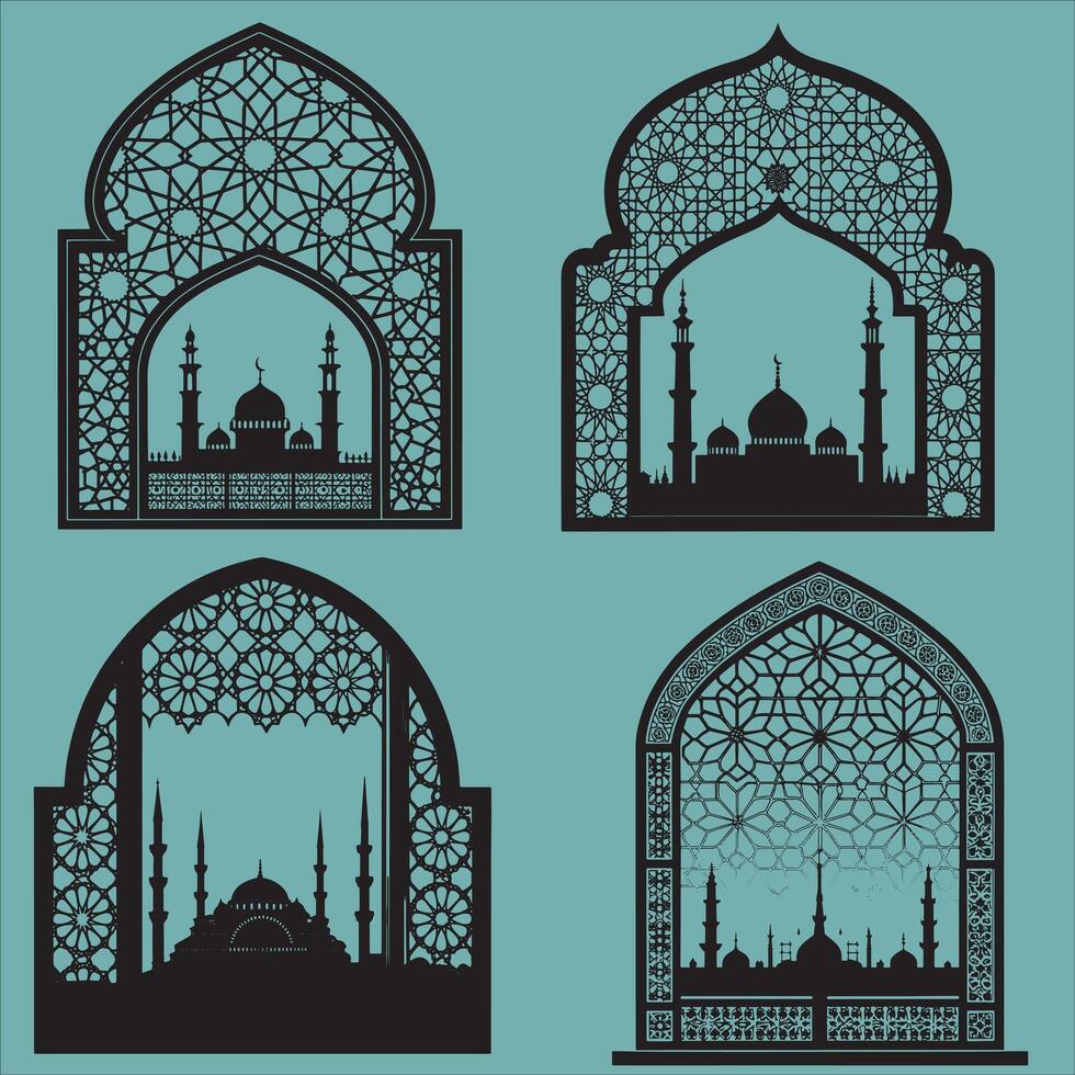 Elegant Islamic Window Silhouette on White Background vector