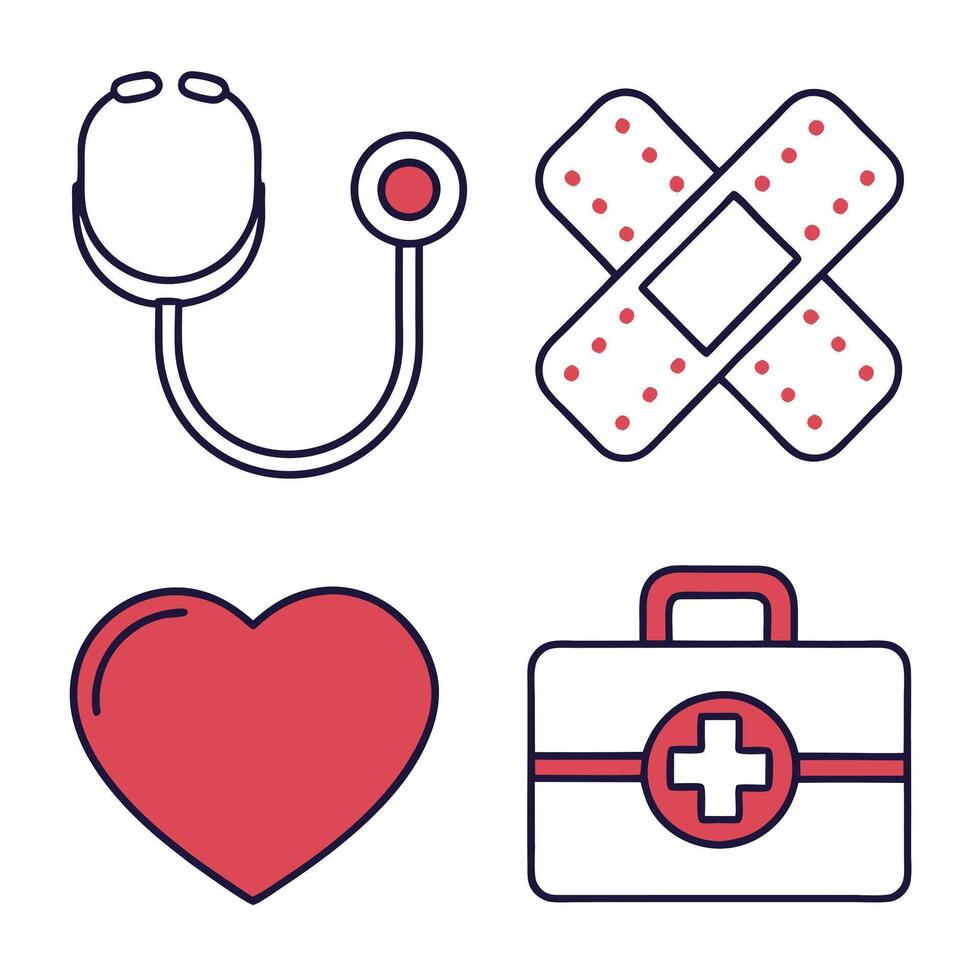 Editable Stroke Health and First Aid Icons vector