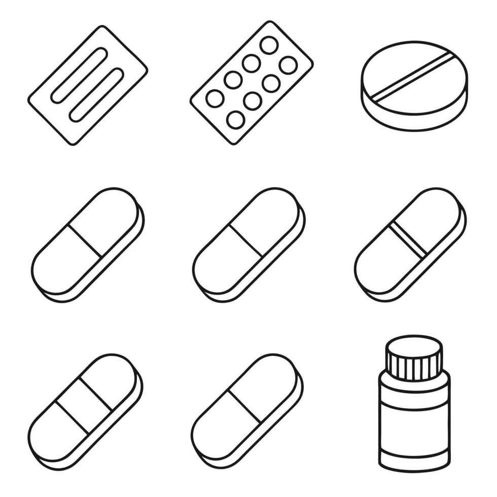 Prescription Dosage Forms Icon Set vector