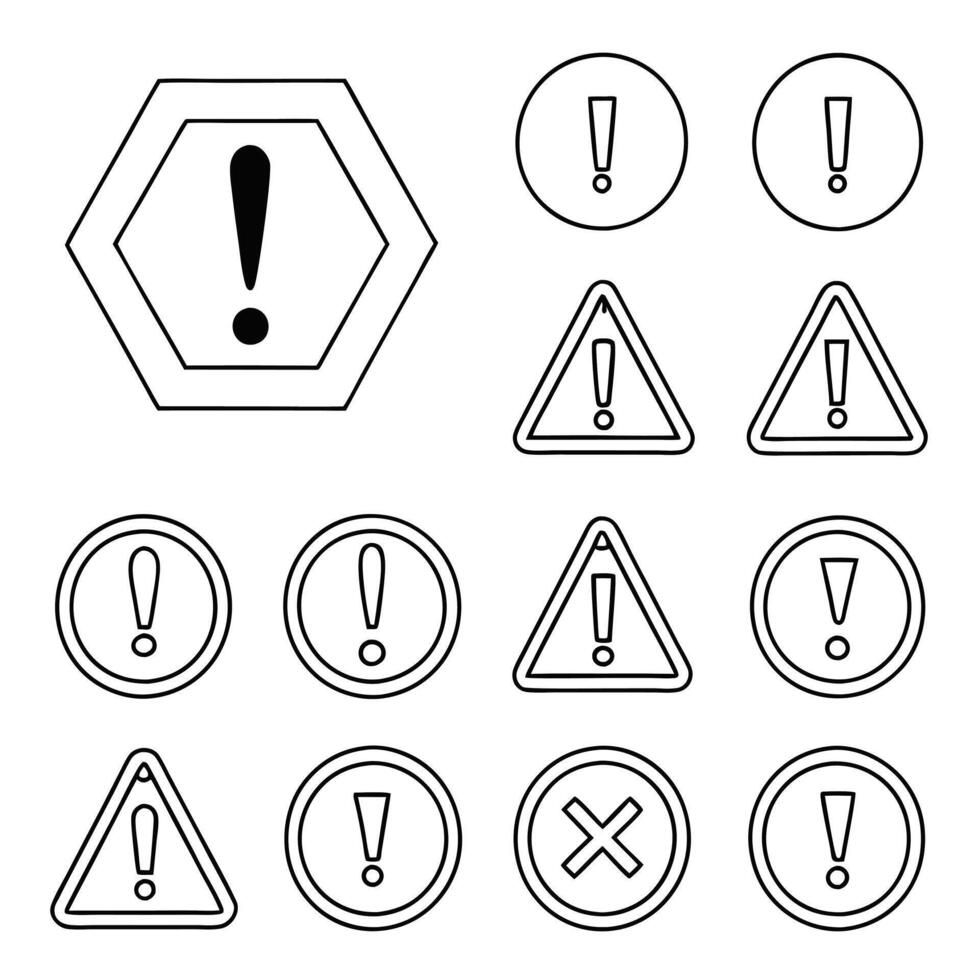 Exclamation Mark and Warning Icons Set vector