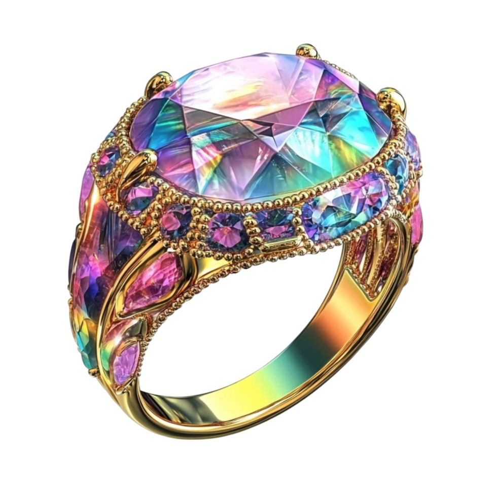 Elegant Golden Ring with Vibrant Gems png