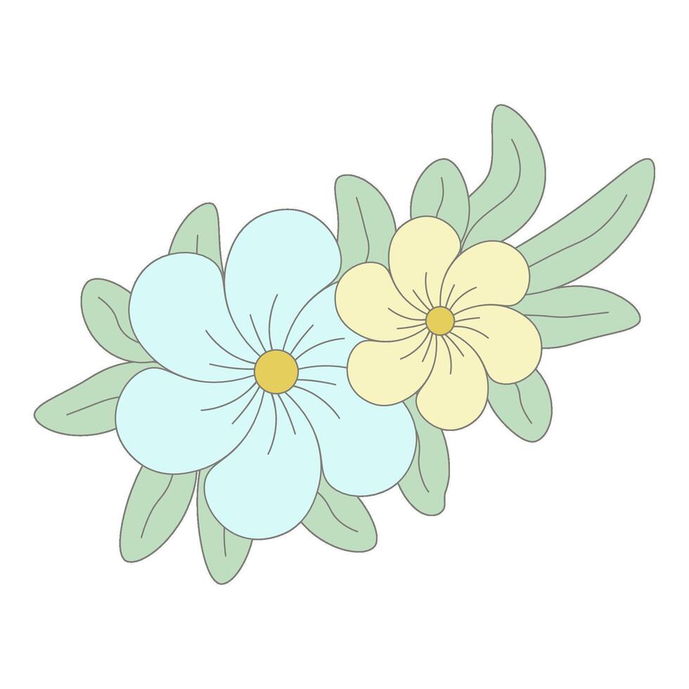 Delicate pastel blue and yellow flowers, isolated on a transparent background. Hand drawing for spring or Easter greeting cards vector