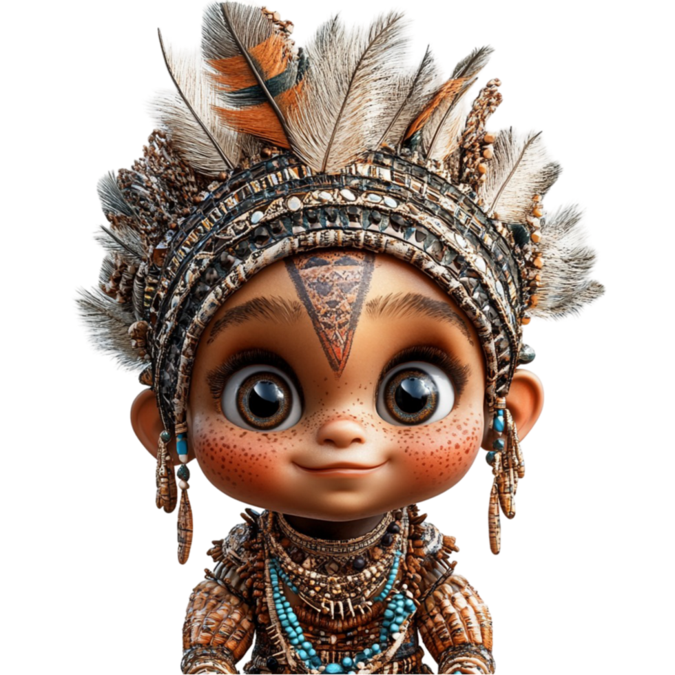 Adorable Tribal Girl with Beaded Headpiece and Face Paint png