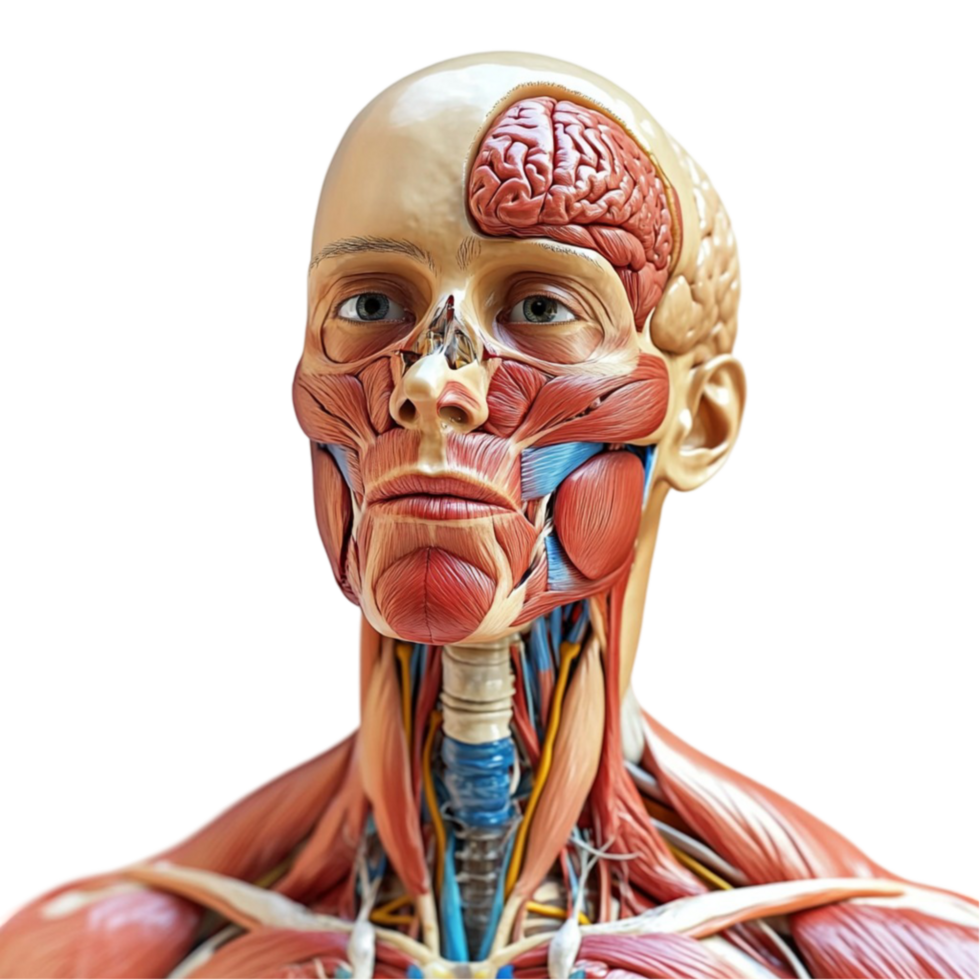 Anatomical Human Head Model Showing Muscles and Organs png
