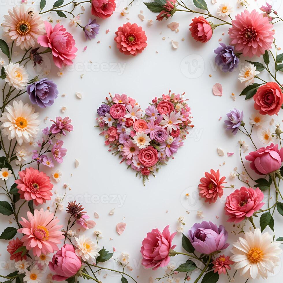 A heart made of flowers on a white background.A bouquet for Valentine's Day.valentine's day photo