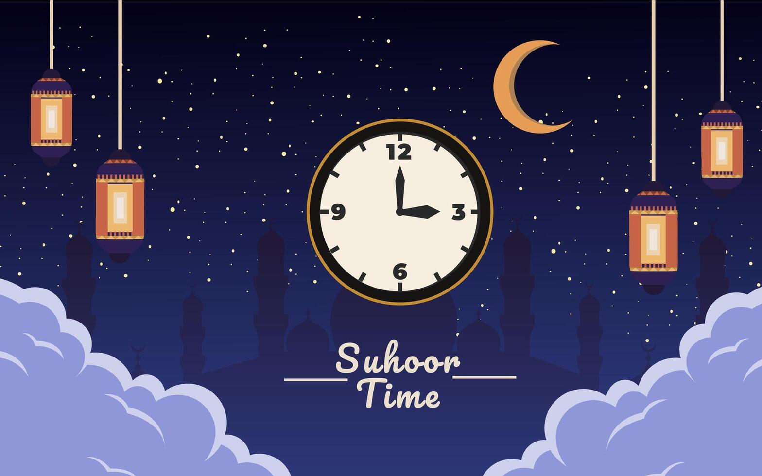 Islamic festival of ramadan, eid ul fitr, suhoor time, vector