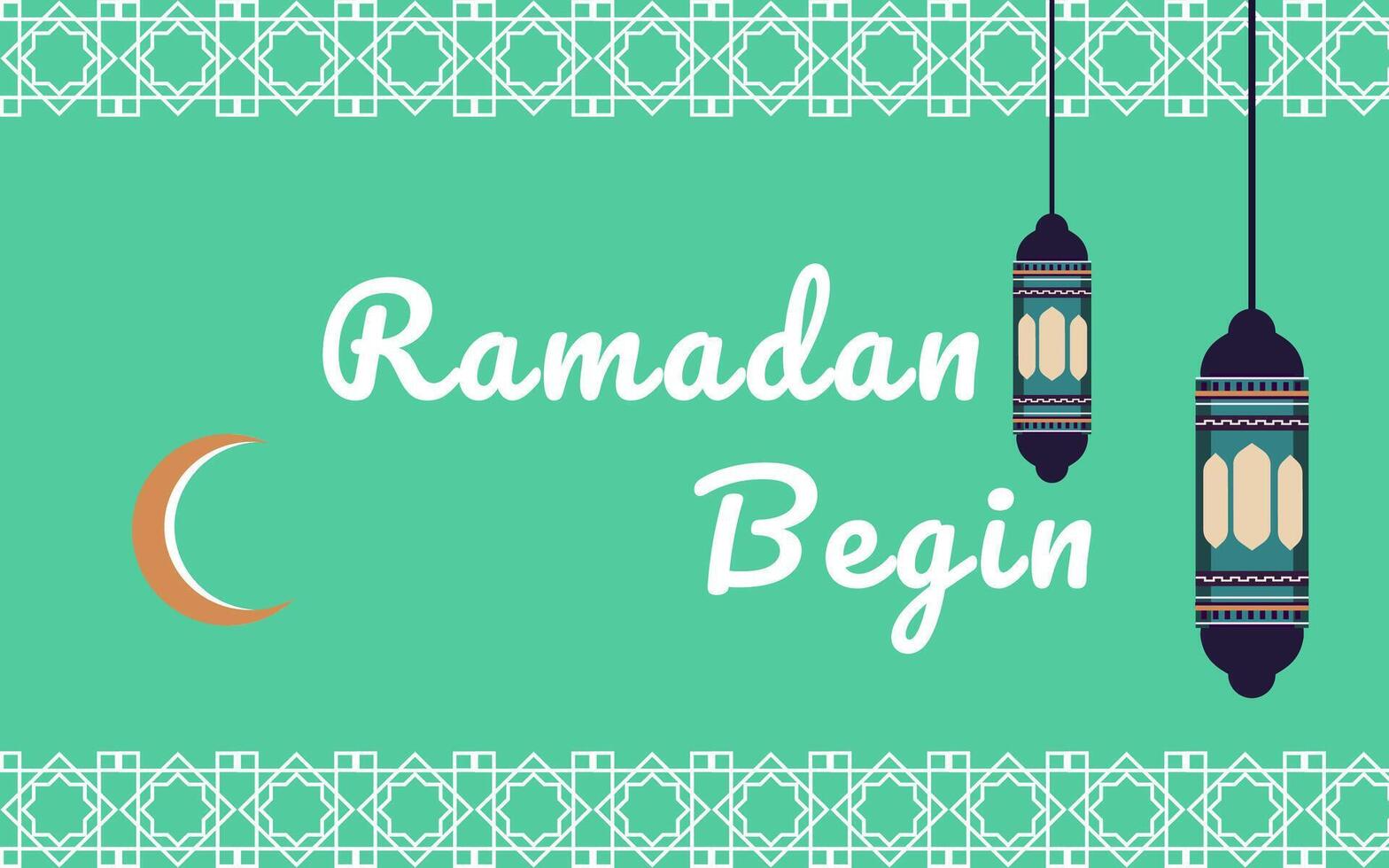 Ramadan begin with the crescent and the lanterns vector
