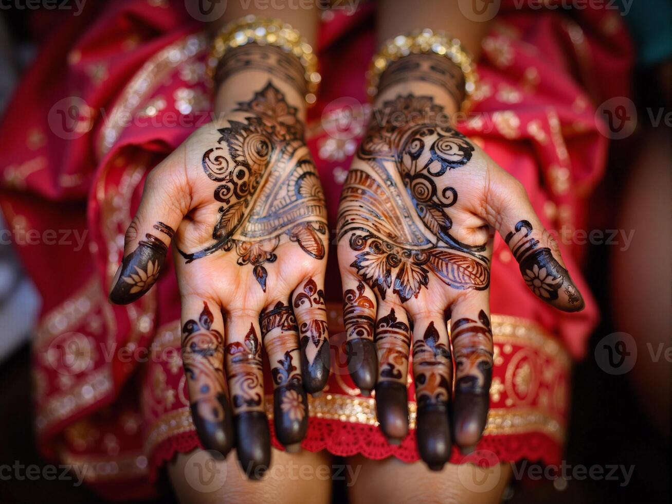 A woman with henna on her hands photo