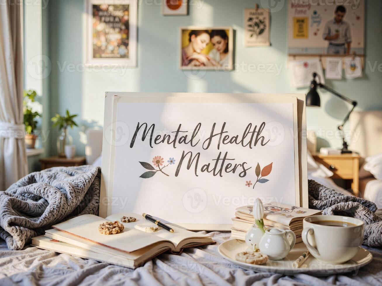 Mental health matters sign on bed photo