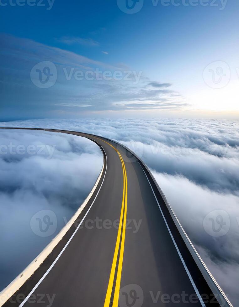 Surreal Floating Road Above the Clouds Leading into Infinity photo