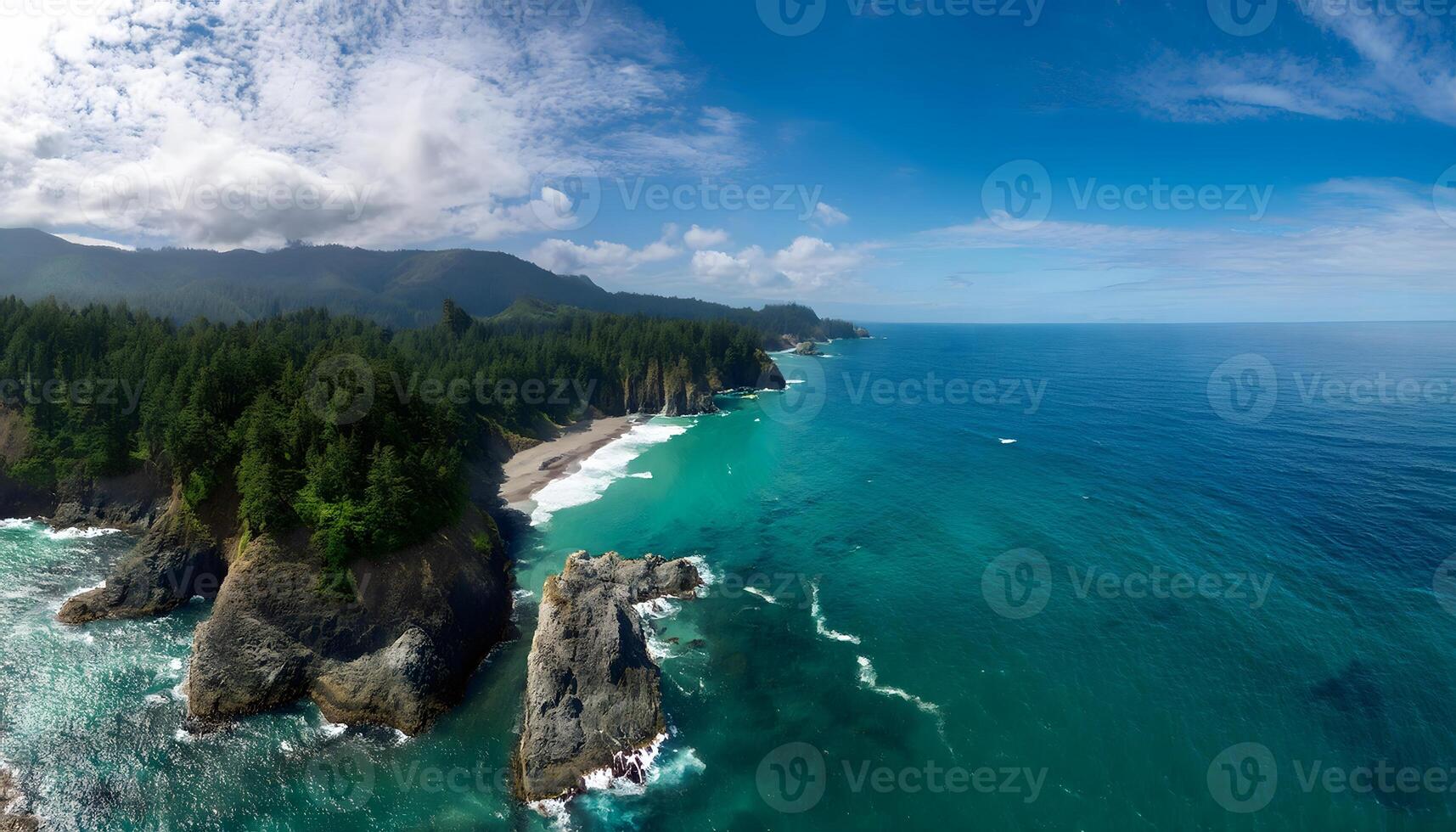 Wild Coastal Beauty Sharp Rocks and Deep Blue Sea Waves photo