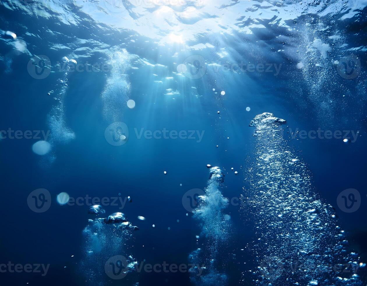 Magical Underwater View with Bubbles and Dreamy Light Rays photo