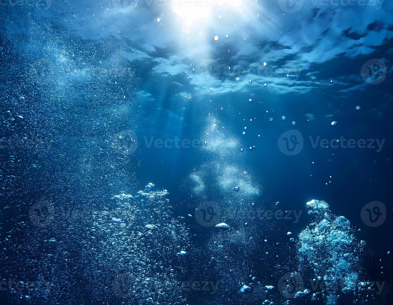 Surreal Underwater Scene with Floating Bubbles and Soft Light Rays photo