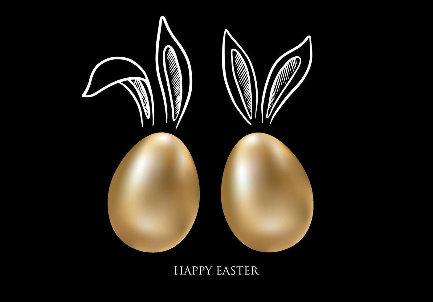 Happy Easter, Set of rabbits's ears with Gold eggs. Hand drawn illustration. vector