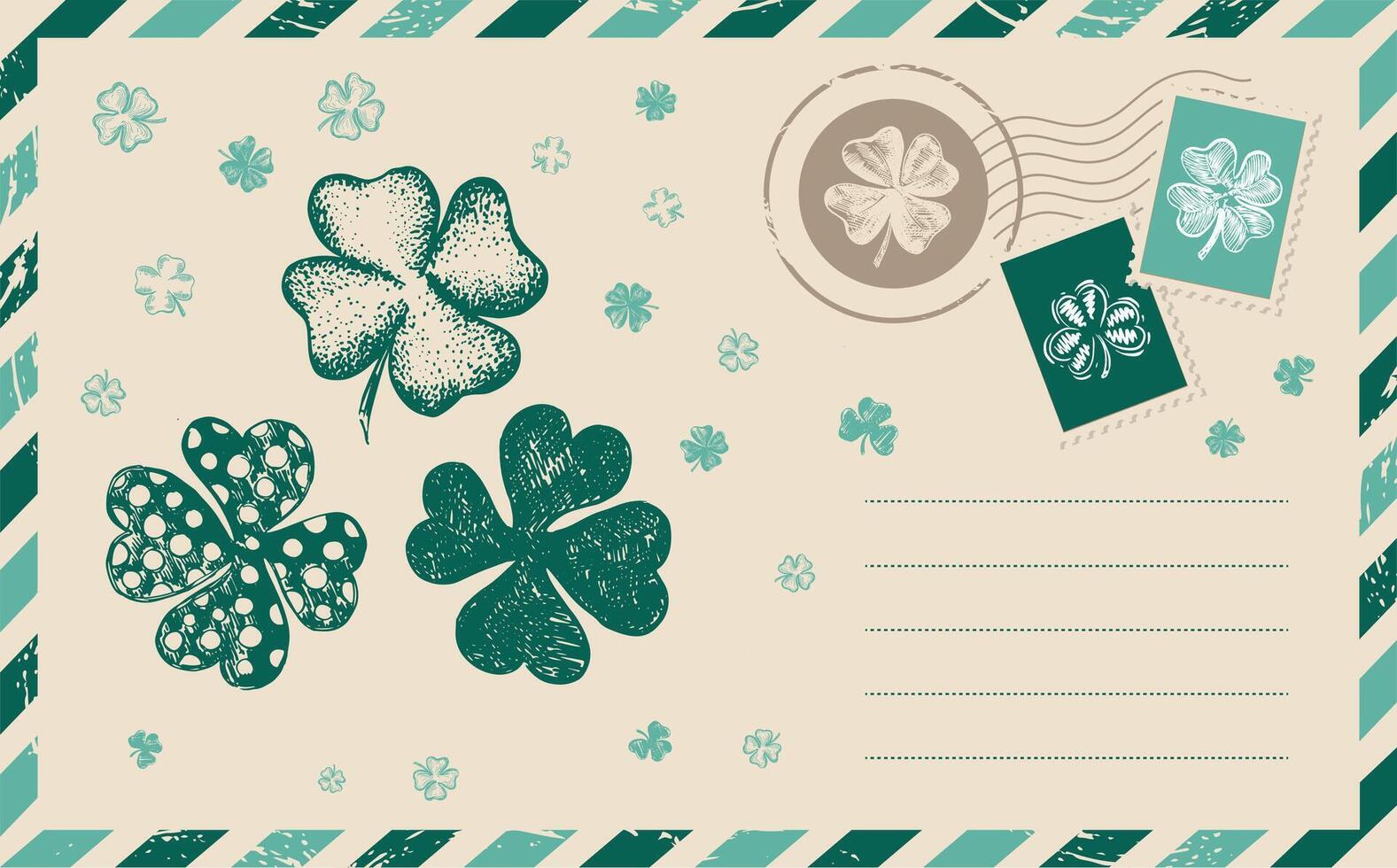 Patricks day, Clover set. Postcard, hand-drawn illustration vector