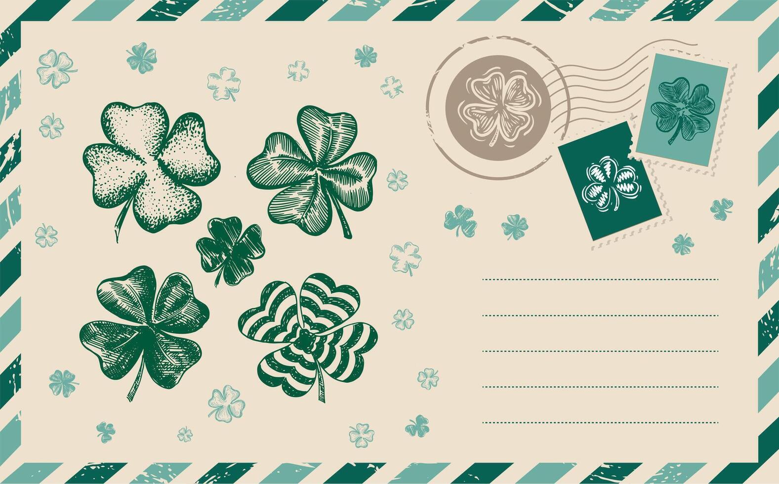 Patrick's day, Clover set. Postcard, card, hand drawn illustration vector