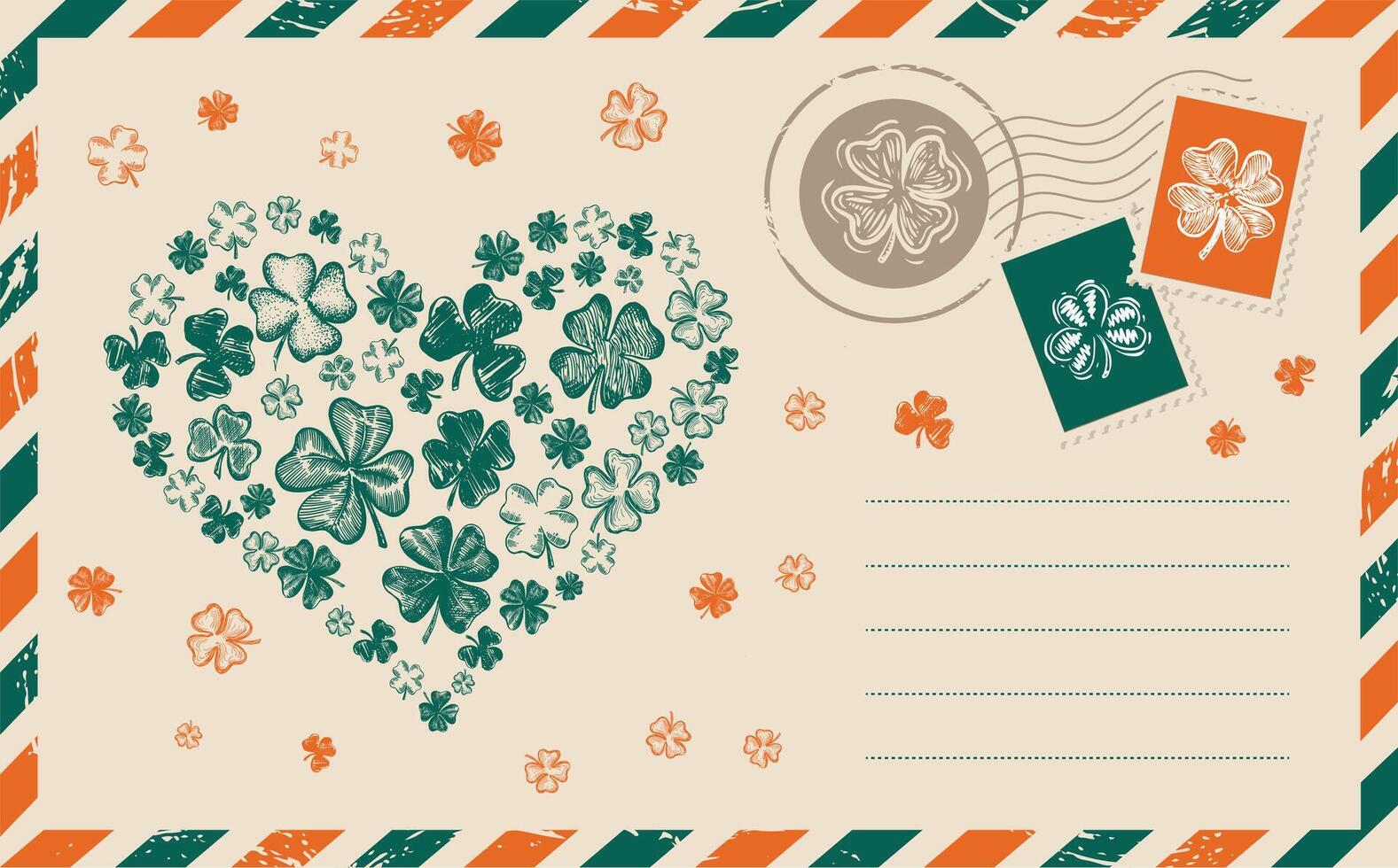 Clover set. Patricks day, Postcard, hand-drawn illustration vector