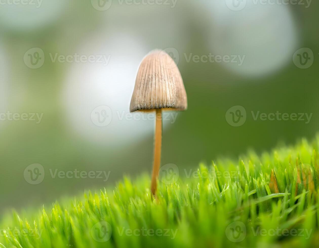 Delicate Wild Mushrooms with Thin Stems and Conical Caps in Nature photo