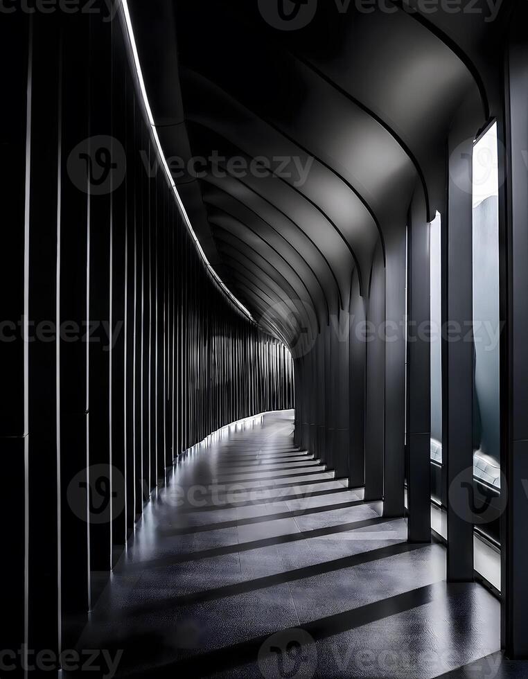 Endless Tunnel of Arches in Black Gradient Hues photo