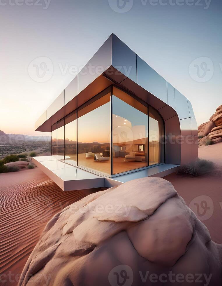 Futuristic Home Design Set Against a Desert Backdrop photo