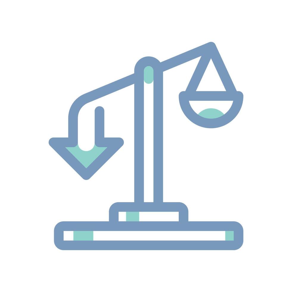 A simple icon that illustrates scales of justice, arrow down vector