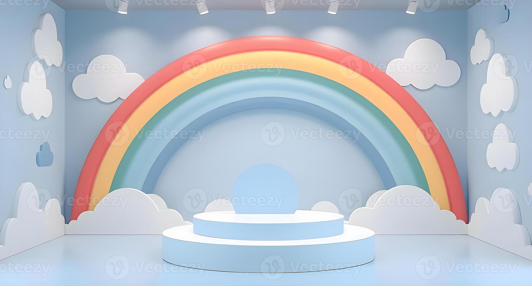 A room with a rainbow and clouds photo
