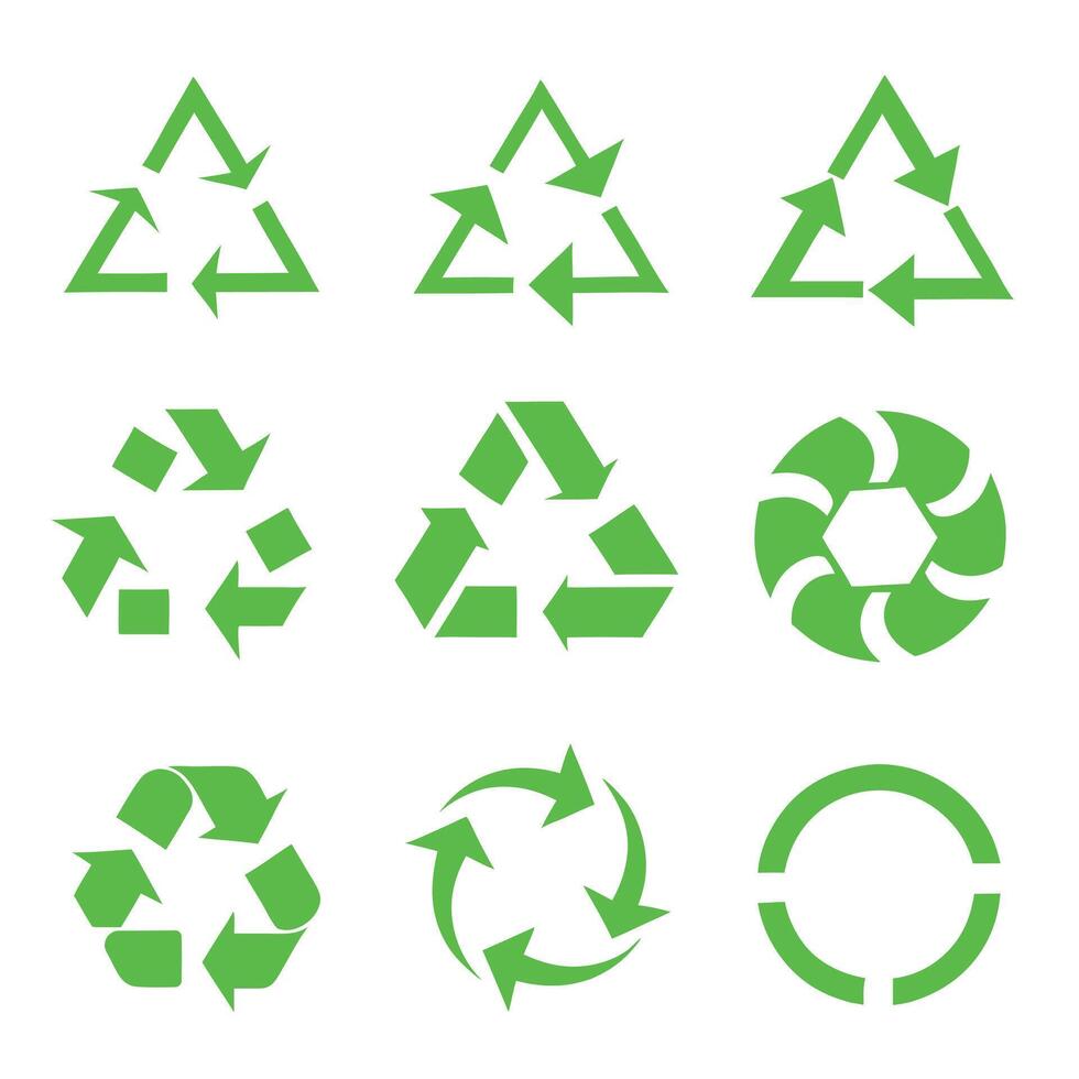Recycling Symbols Set Green Circular Arrow Icons vector