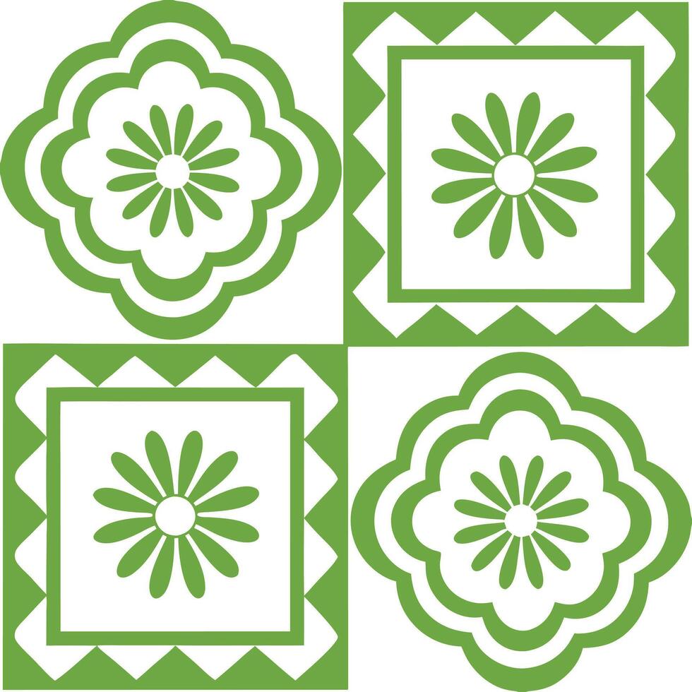 Stylish Retro Floral Art with Green and White Color Scheme vector
