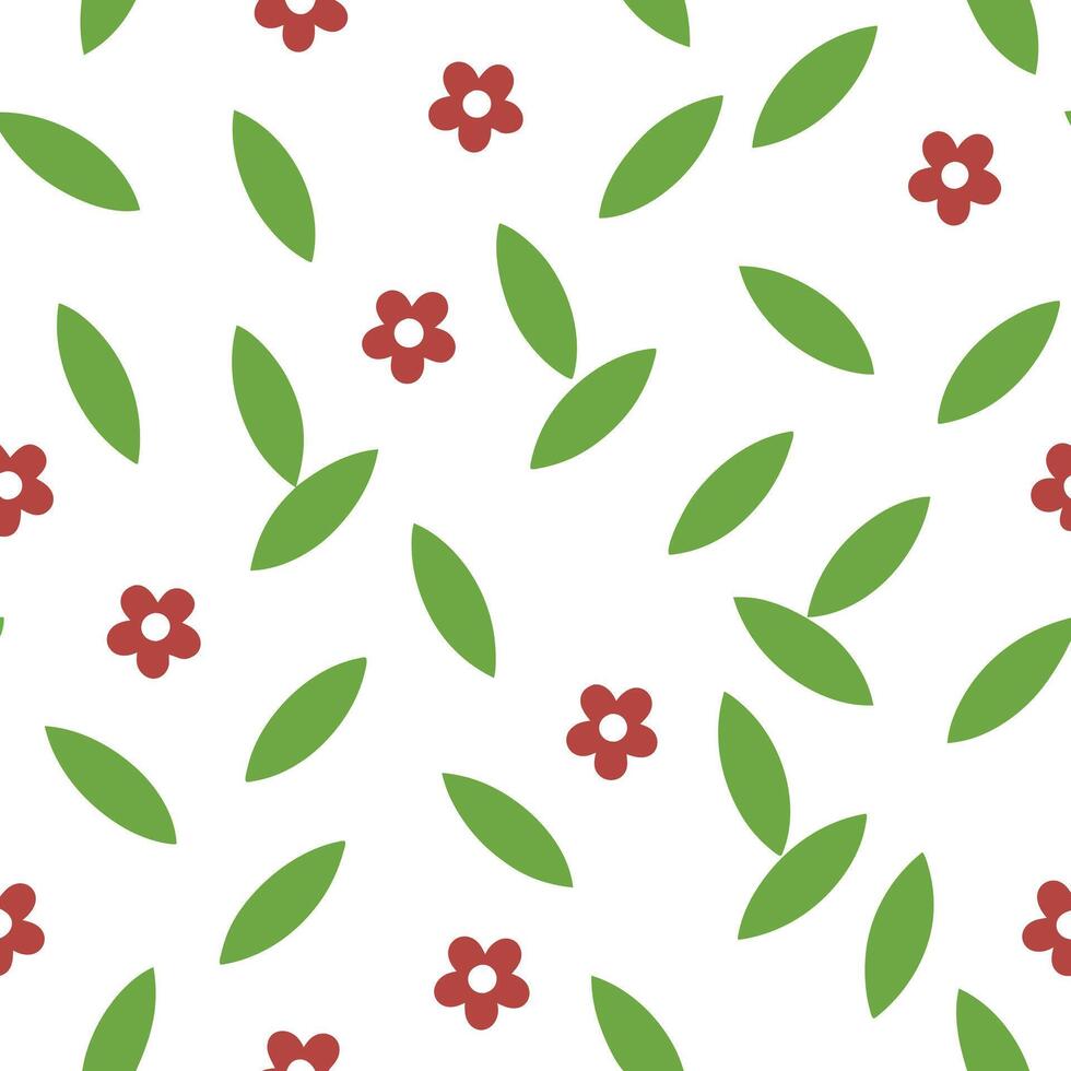Stylish Decorative Pattern with Red Blossoms and Green Leaves vector
