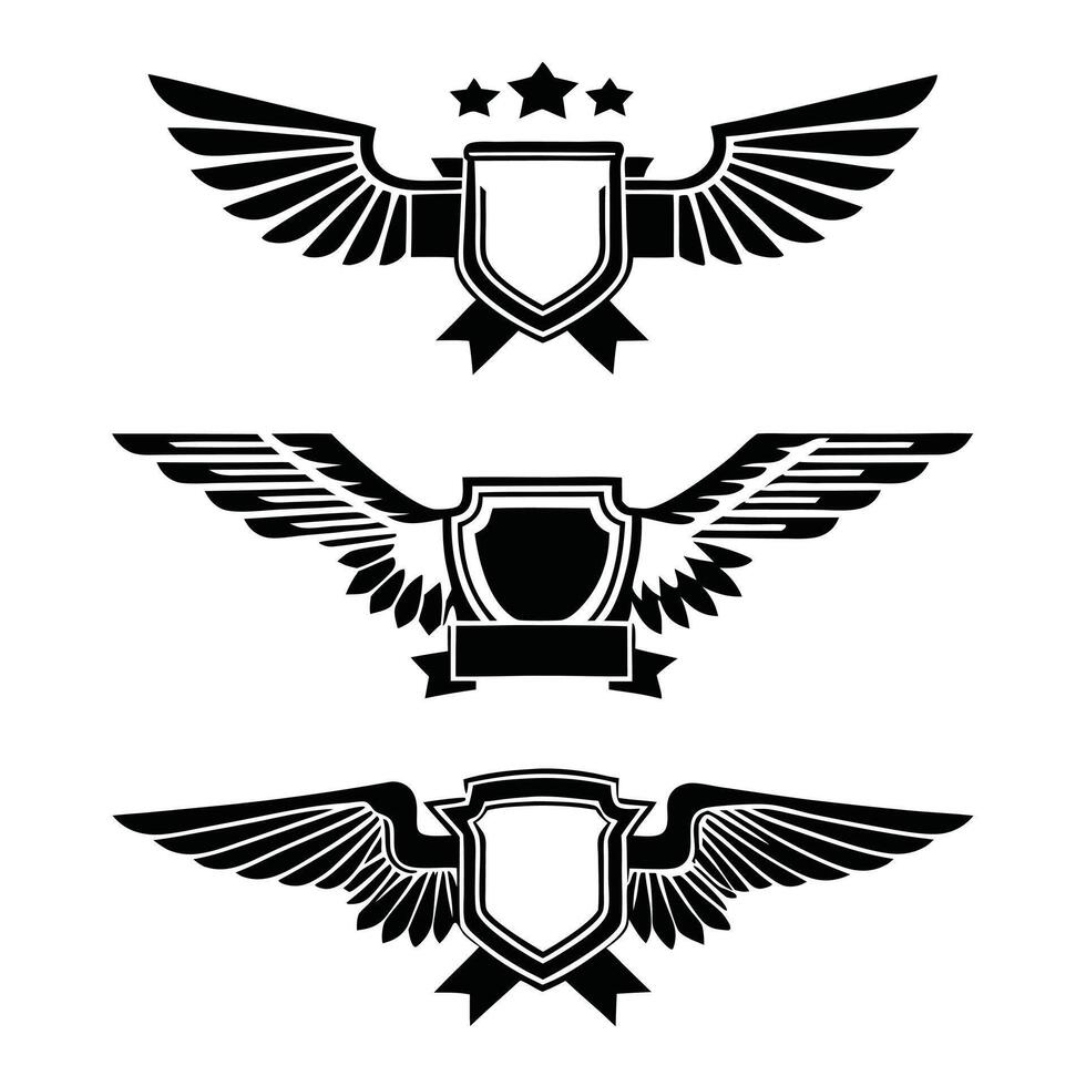 Strong and Noble Emblem Design with Wings and Shield vector