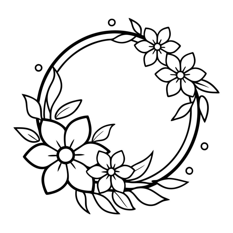 Contemporary Floral Wreath in Black and White for Artistic Projects vector
