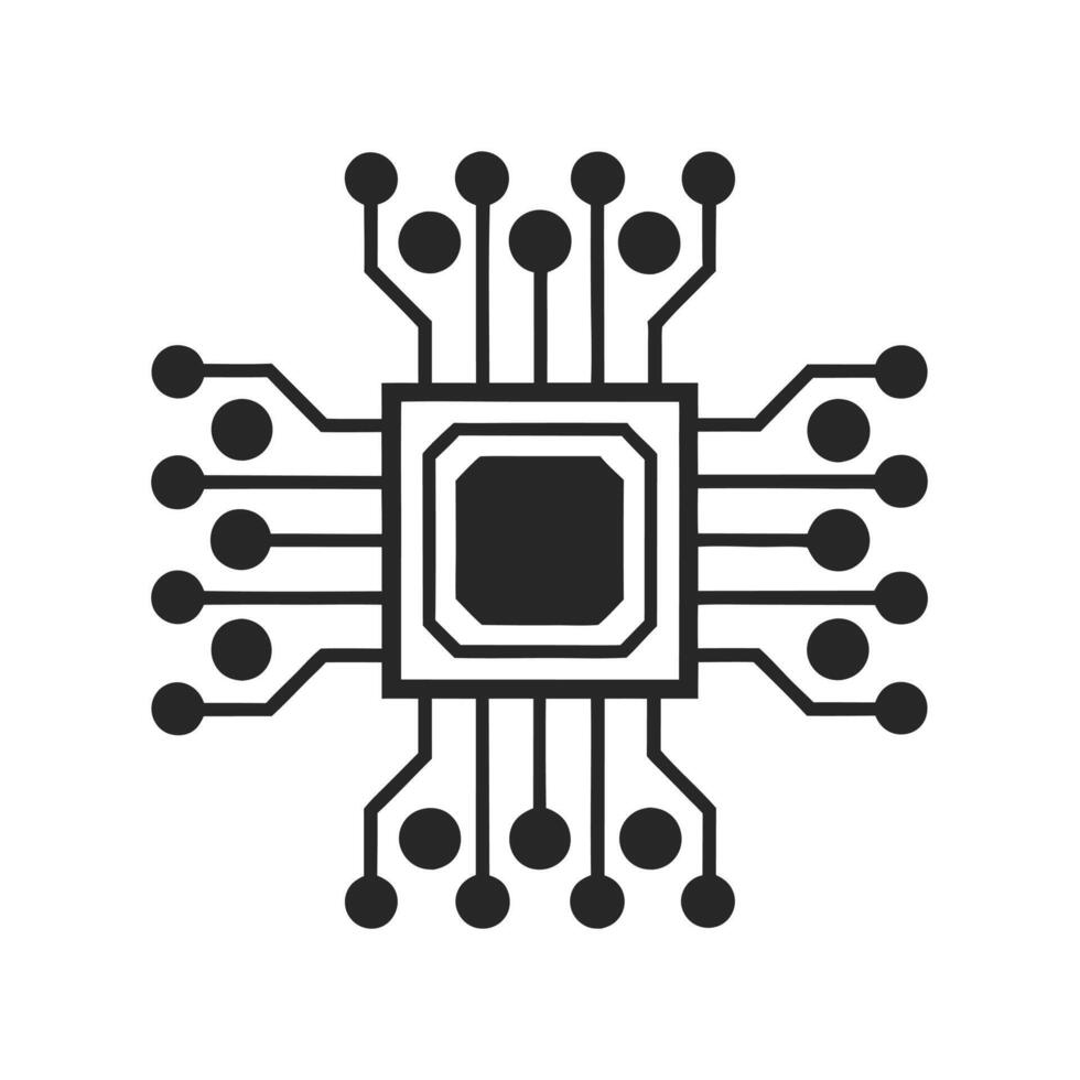 Computer Chip and Circuit Board Icon Modern Tech Aesthetic vector