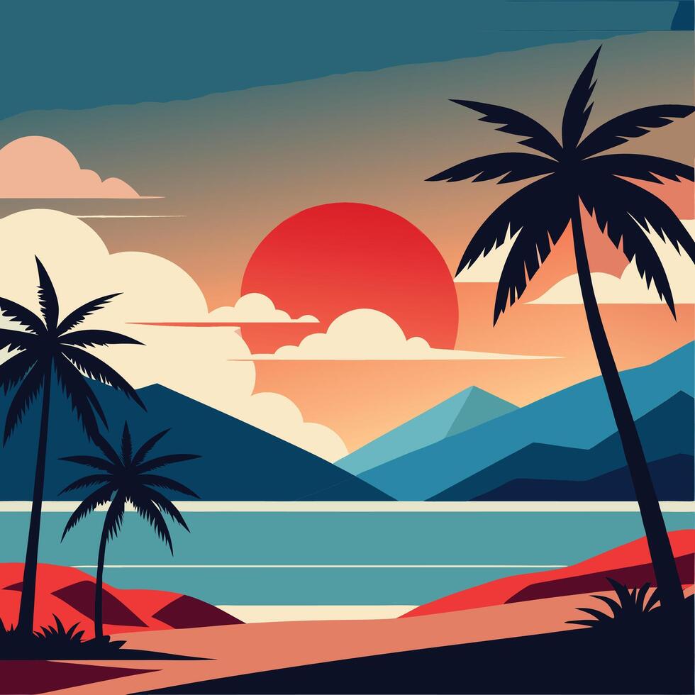 Scenic Minimalist Beach Landscape for Summer and Vacation Themes vector