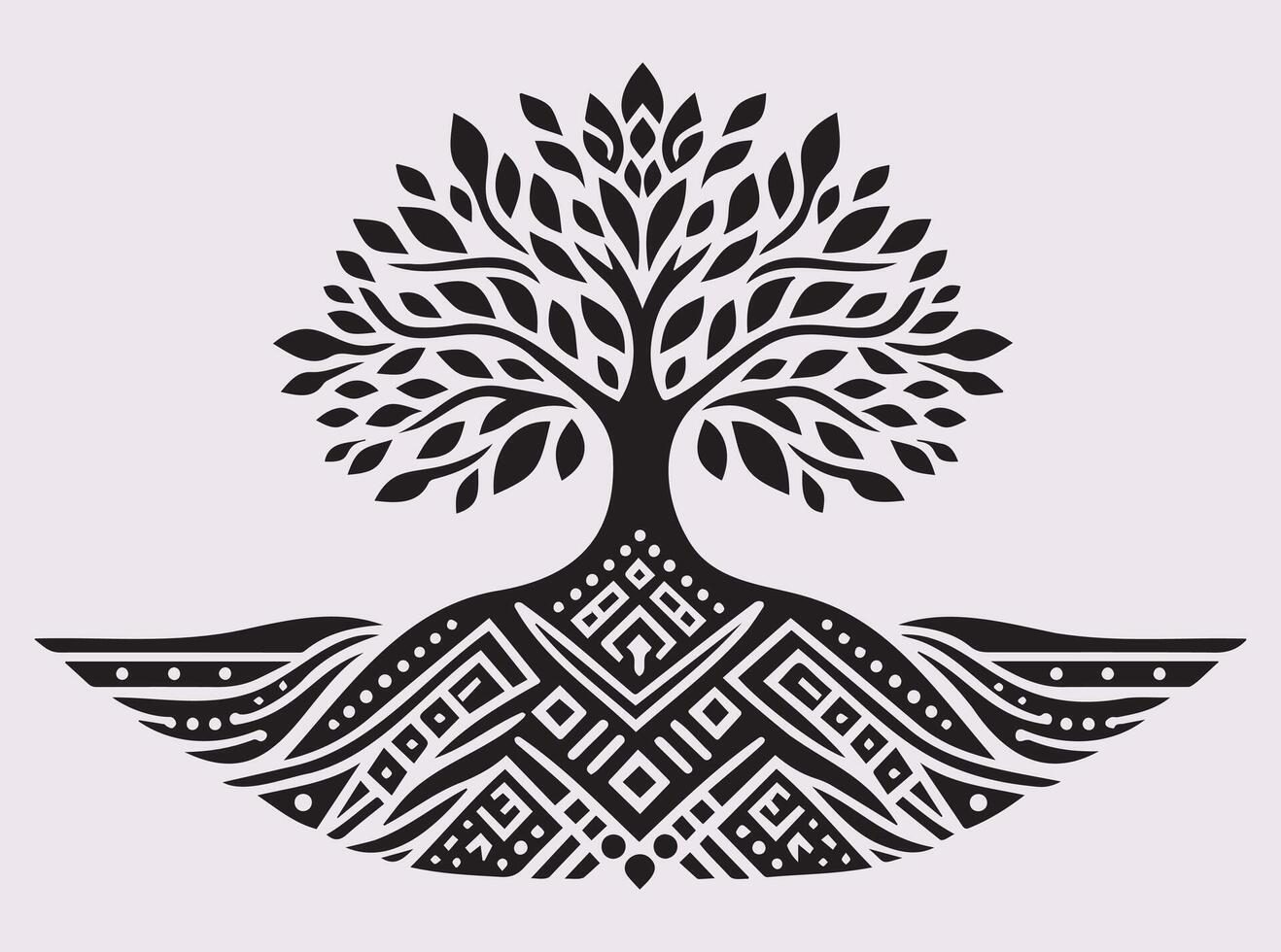 Solid Black Tribal Tree Silhouette Design for Mystical and Cultural Art vector