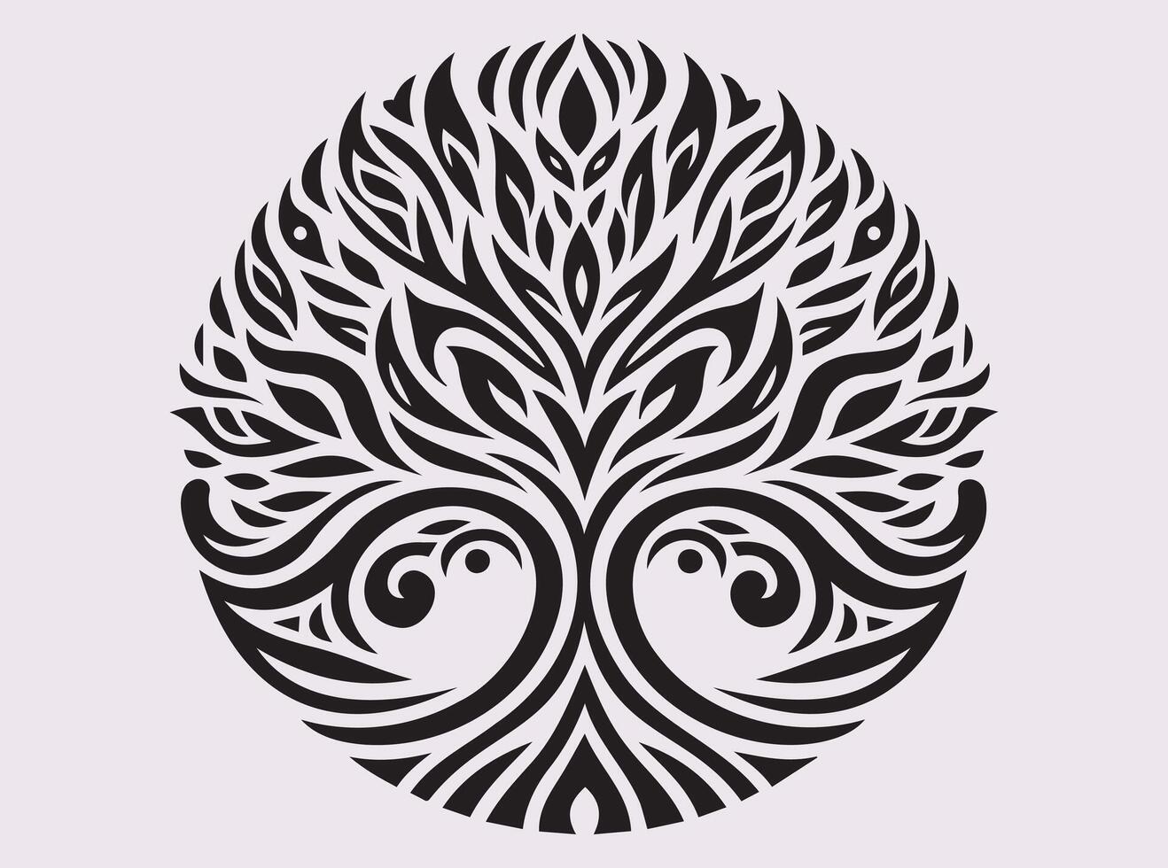 Black Tribal Tree Silhouette Design with Intricate Patterns for Art Lovers vector