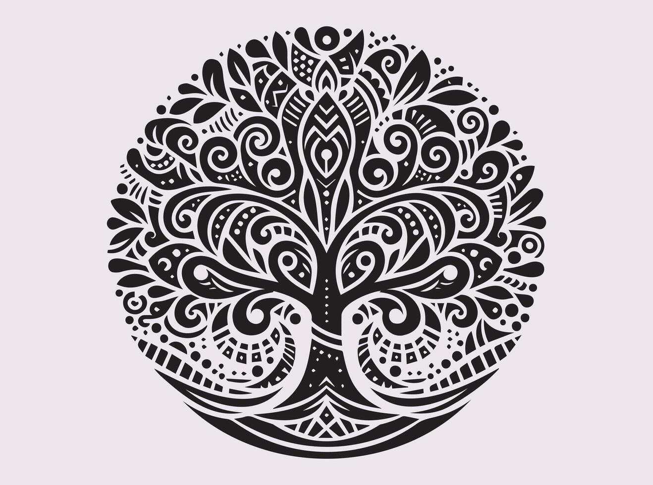 Tribal Pattern Tree Silhouette in Solid Black for Bold and Powerful Art Design vector