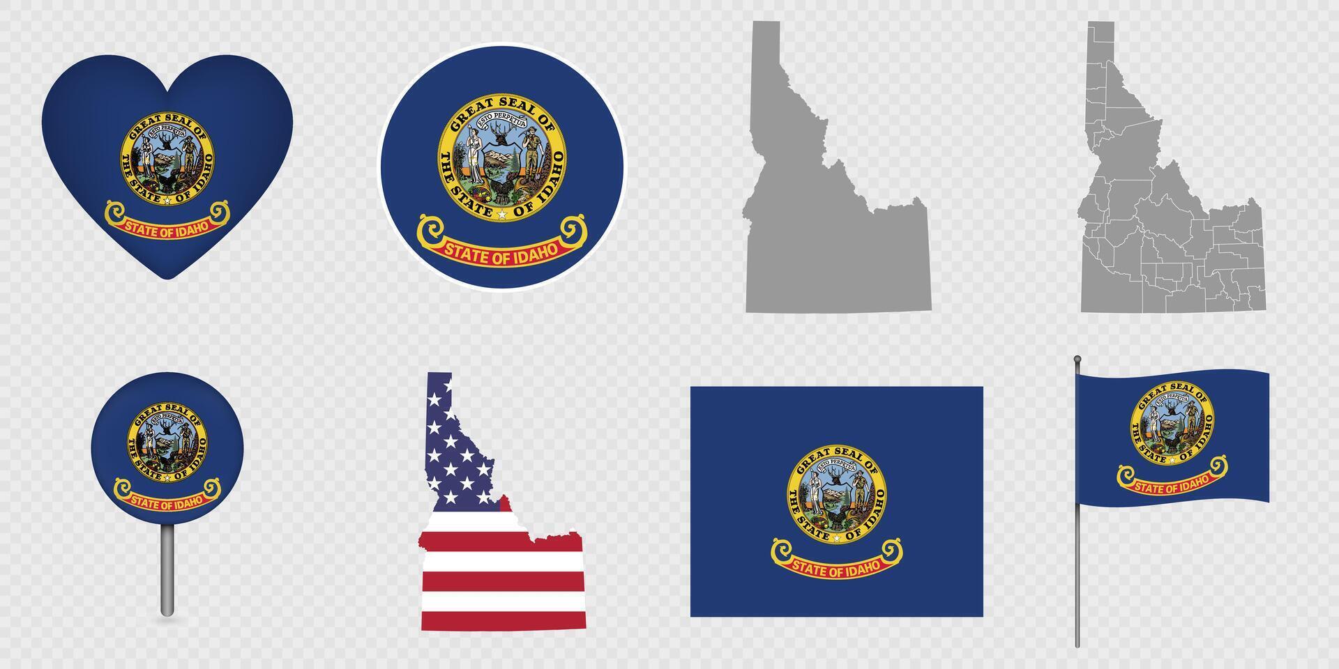 Idaho State Flags and Maps Icon Pack. illustration. vector