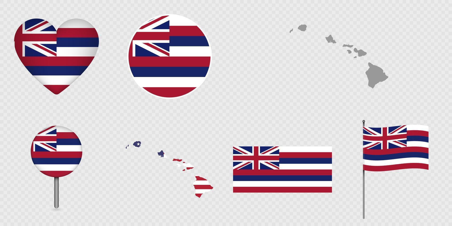Hawaii State Flags and Maps Icon Pack. illustration. vector