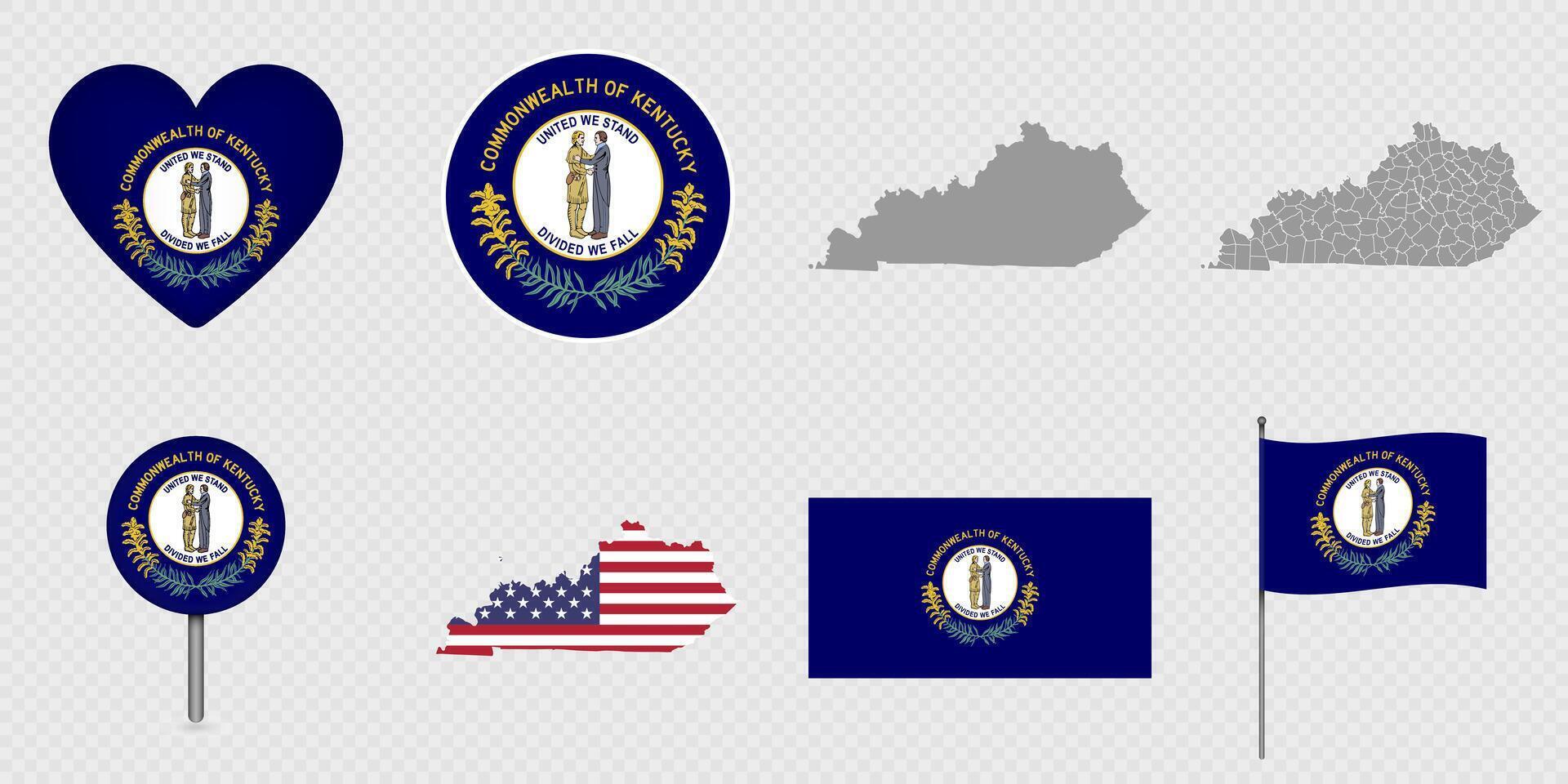 Kentucky State Flags and Maps Icon Pack. illustration. vector