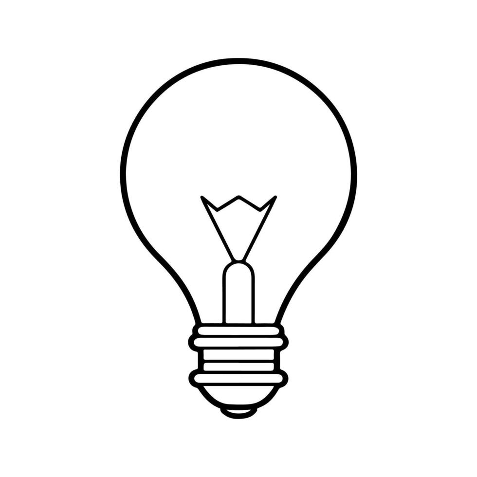 A simple black and white line drawing of a light bulb is depicted. vector