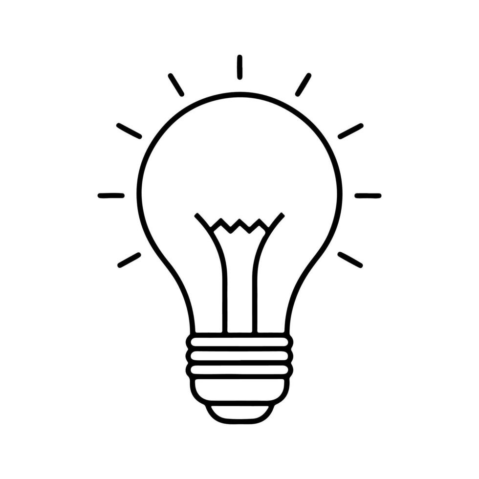 Line drawing of a traditional incandescent light bulb with a simple outline. vector