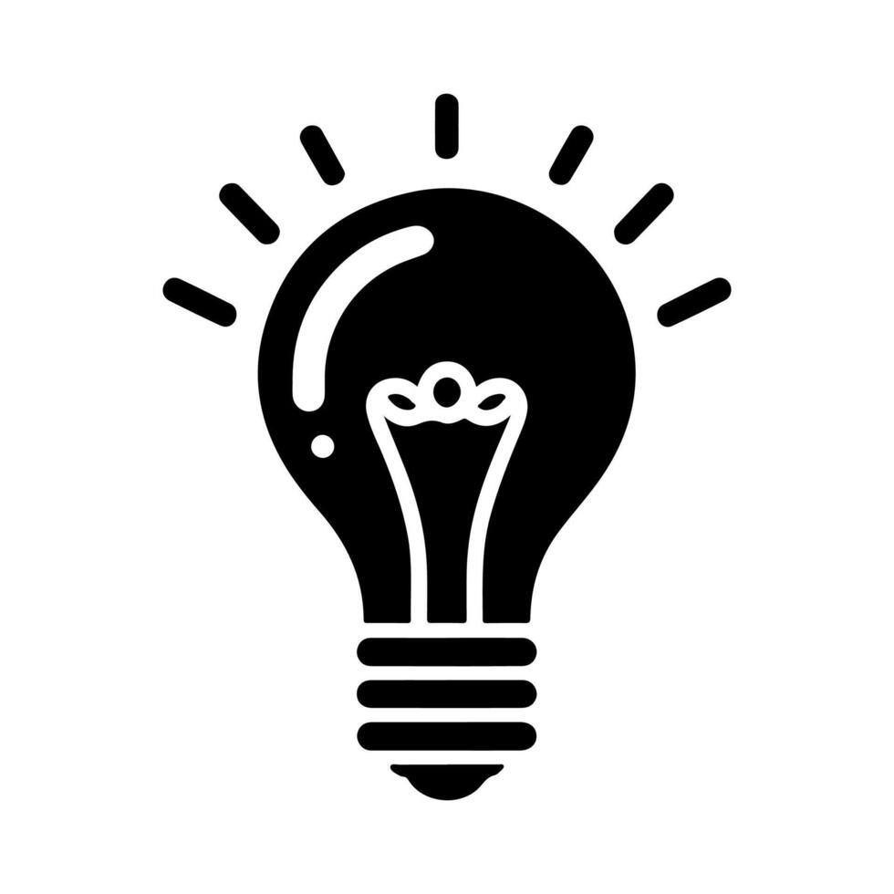 Black and white illustration of a light bulb icon design. vector