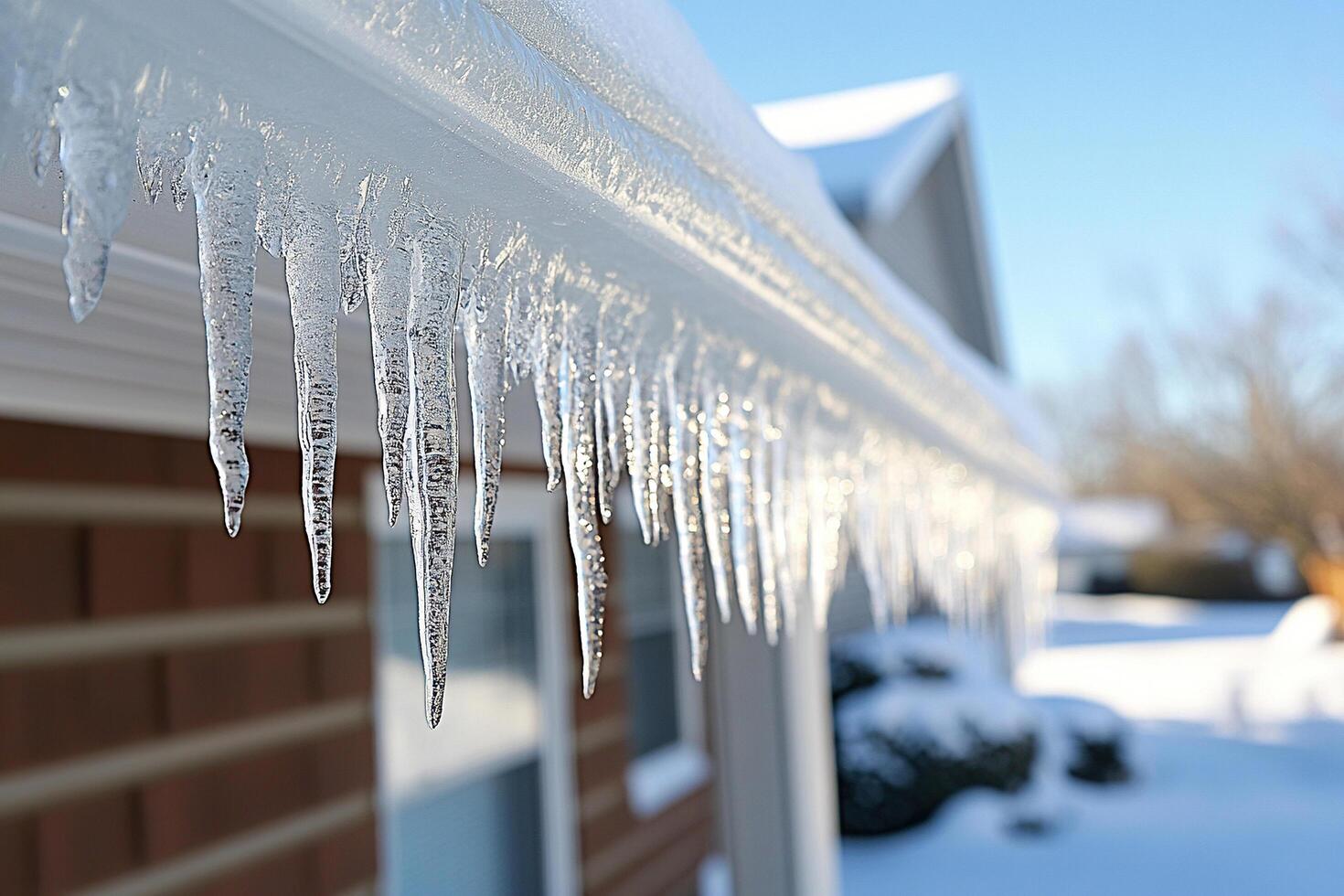 Icicles begin to melt and drip from the roof under the warmth of the spring sun. The arrival of spring. Generated by artificial intelligence photo