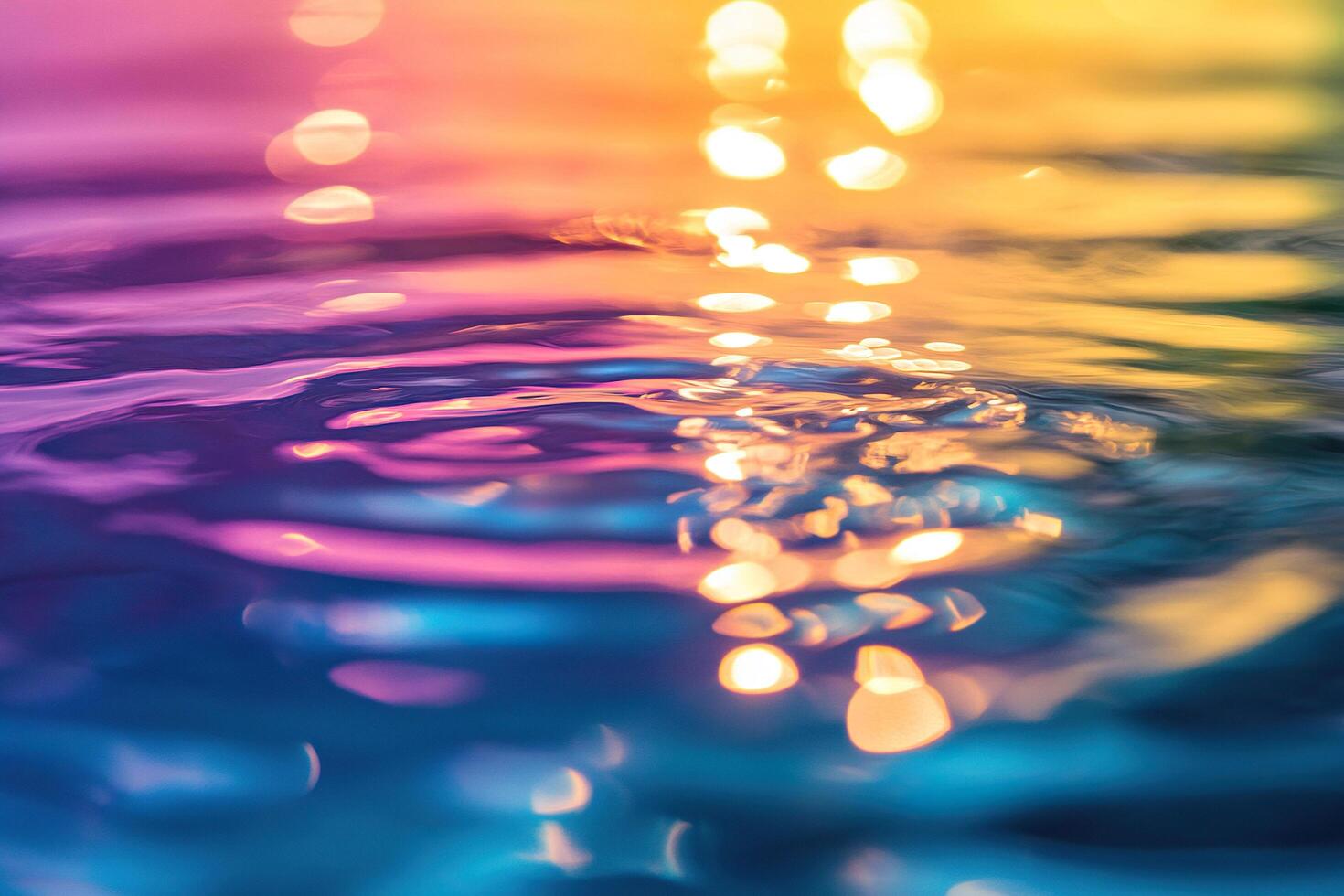 Circles from a drop on colored water. Rainbow colored water ripples. Bright background of water surface. photo