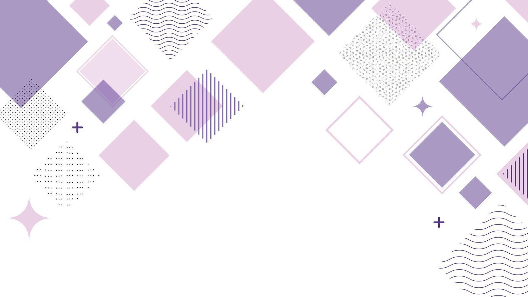 Modern geometric background with abstract shapes, soft purple hues, and minimalist design. Ideal for wallpapers, presentations, branding, and digital art, featuring squares, dots, and wavy patterns. vector